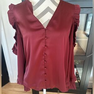 Express Burgandy Cold Shoulder Long Sleeve V-Neck Blouse. SZ Large